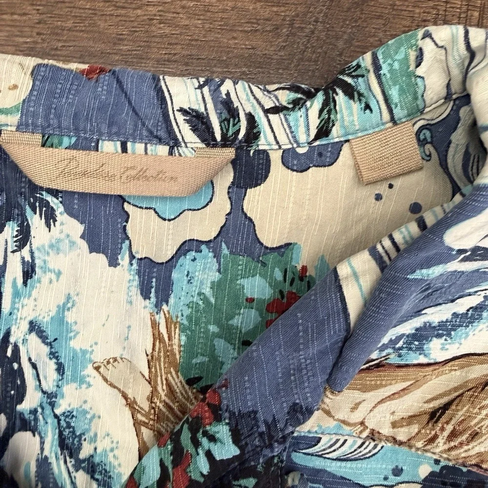 Paradise Collection Hawaiian Shirt Mens Medium Silk Tropical Hula Girl‎ Beach
